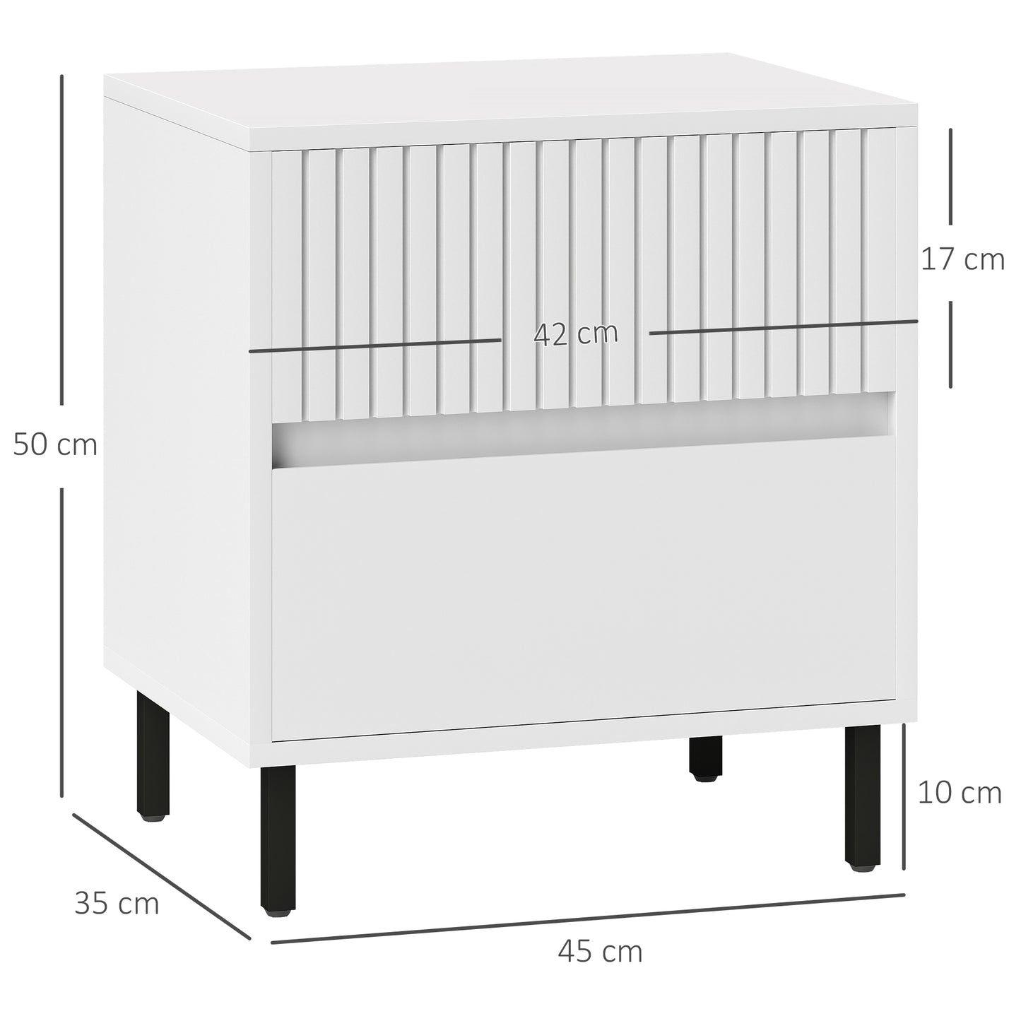 Simple Line Indented Two-Drawer Bedside Table - White