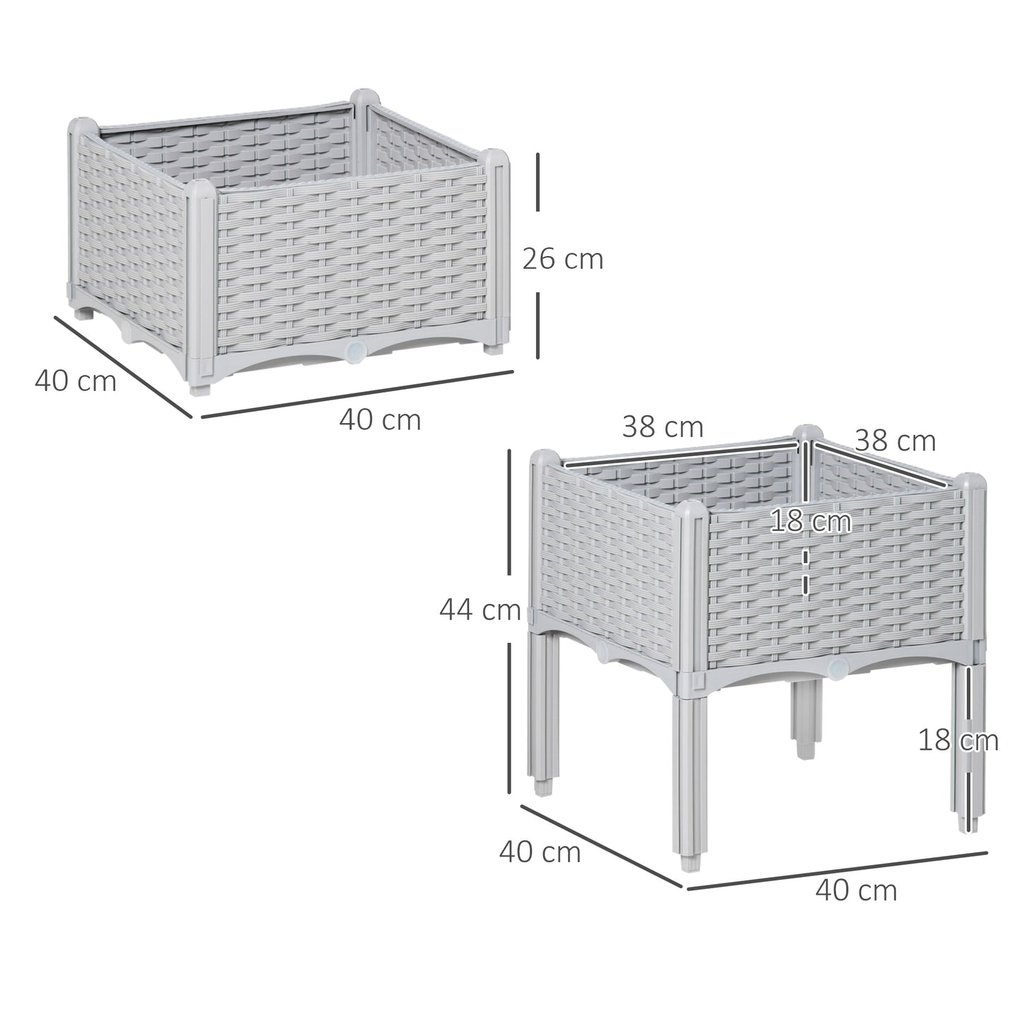 Set of Two Rattan-Effect Planters - Grey