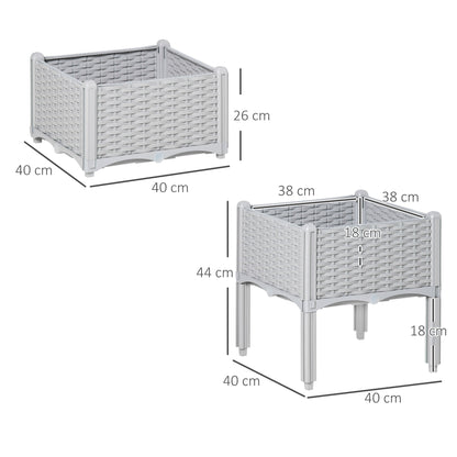 Set of Two Rattan-Effect Planters - Grey