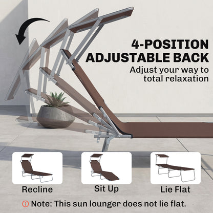 Folding Sun Lounger with Canopy, Reclining Sunbed with 4-Position Adjustable Backrest, 600D Oxford Cloth