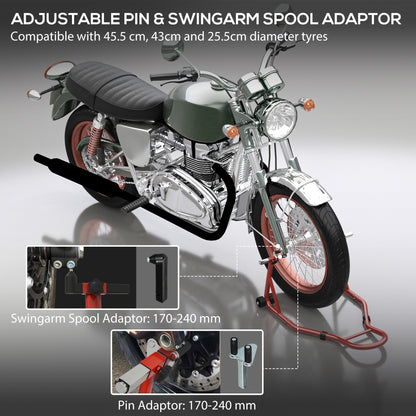 Front Motorcycle Paddock Stand Motorbike Stand with Anti-Slip Mat, Adjustable Pin and Swingarm Spool Adaptors