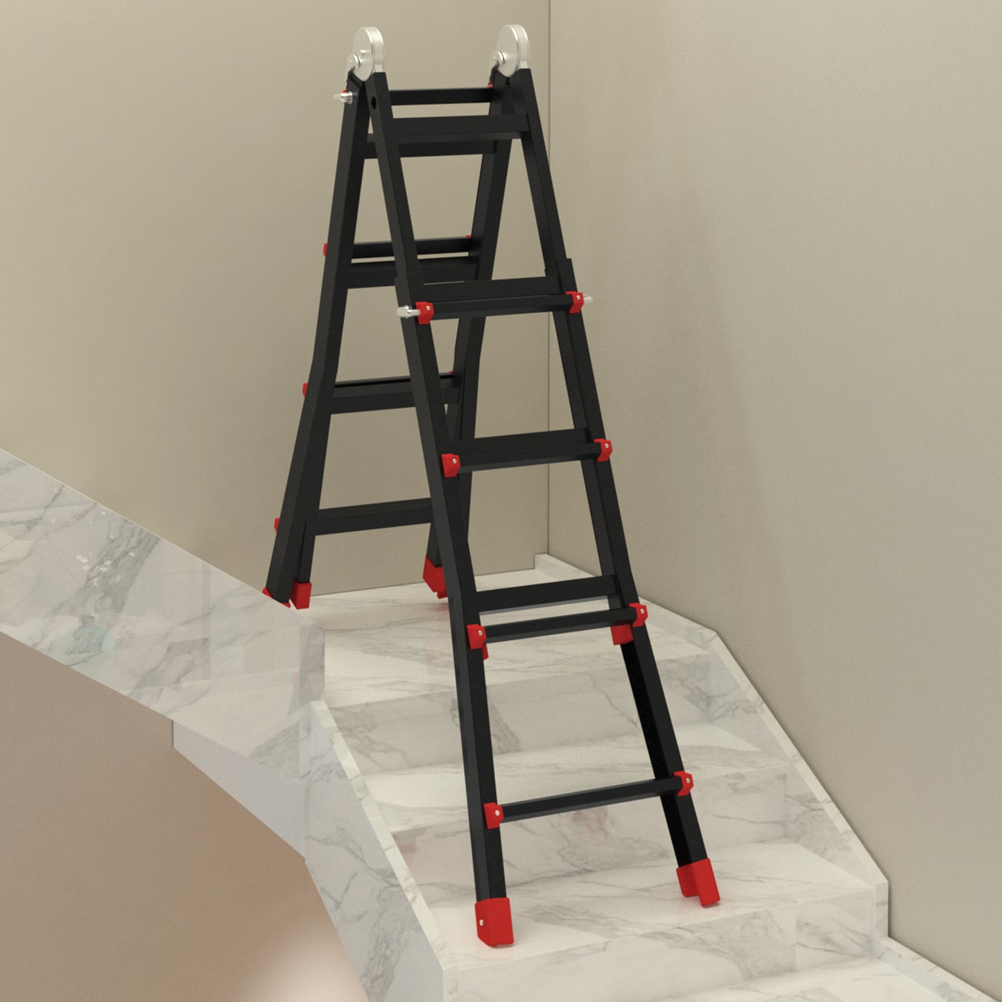4M Aluminium Duo Ladder Telescopic Herringbone Changeable Multi-Purpose w/ Non-Slip Steps Climbing DIY Platform Portable Work