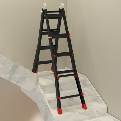 4M Aluminium Duo Ladder Telescopic Herringbone Changeable Multi-Purpose w/ Non-Slip Steps Climbing DIY Platform Portable Work