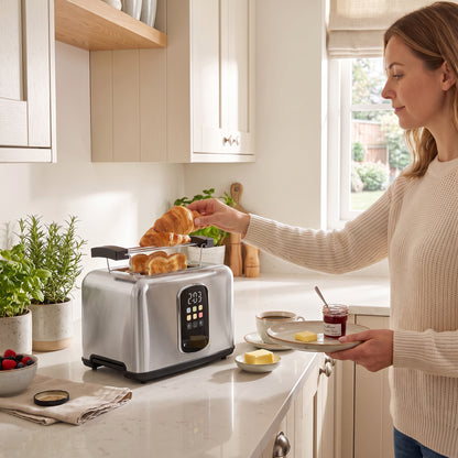2 Slice Smart Toaster with Touch Screen & LED Countdown, Toaster with Warming Rack, 6 Browning Levels, Memory Function