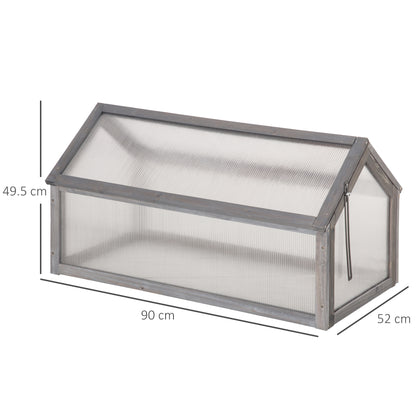 Wooden Cold Frame Garden Polycarbonate Greenhouse with Openable Top Cover, Grow House for Flowers, Vegetables, Plants