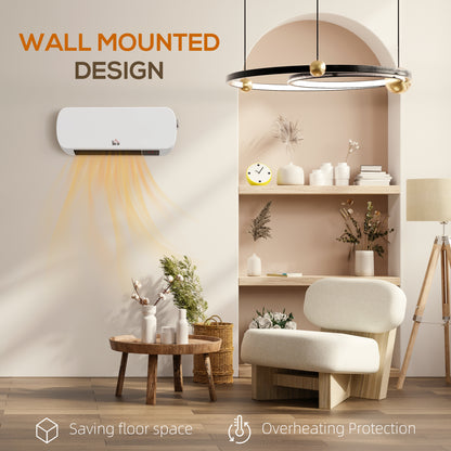 2000W Wall Mounted Ceramic Space Heater, 10-49°C Temperature, White