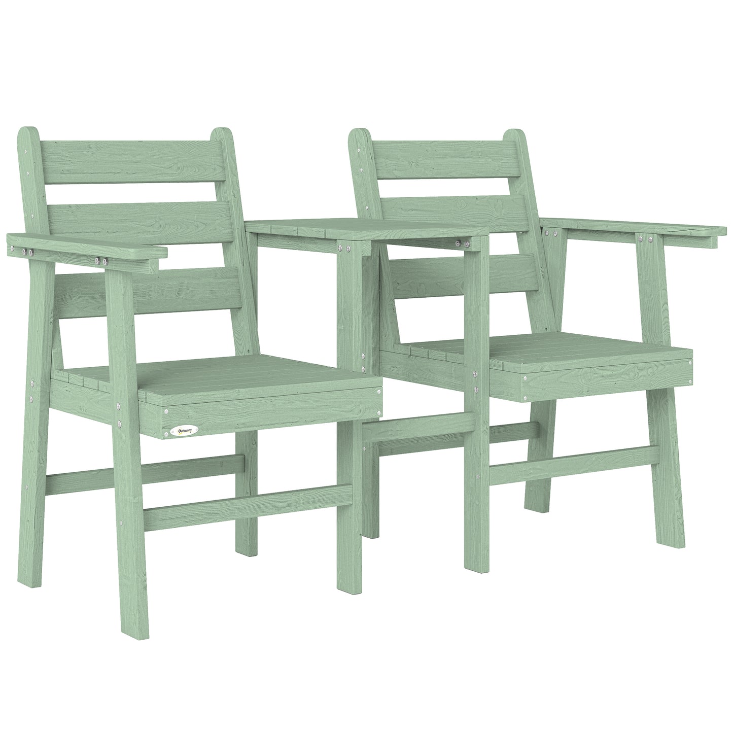 Outdoor Garden Loveseat, Embossed Wooden Jack and Jill Garden Seat with Integrated Table, Green