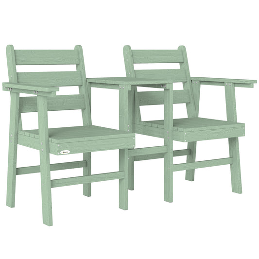 Outdoor Garden Loveseat, Embossed Wooden Jack and Jill Garden Seat with Integrated Table, Green