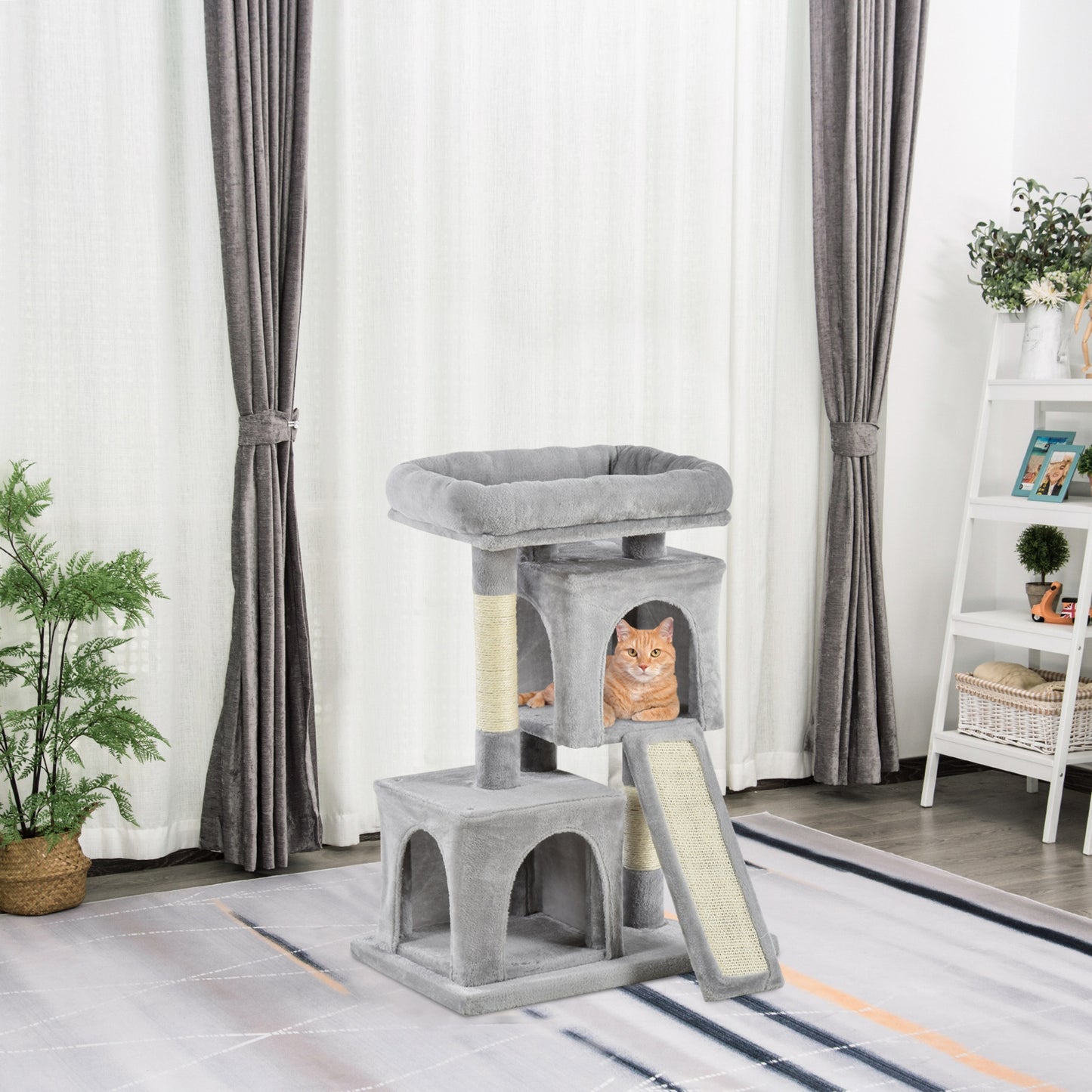 Cat Tree for Indoor Cats 81cm Cat Scratching Post Scratch Board Kitten Tower Climbing Frame Grey