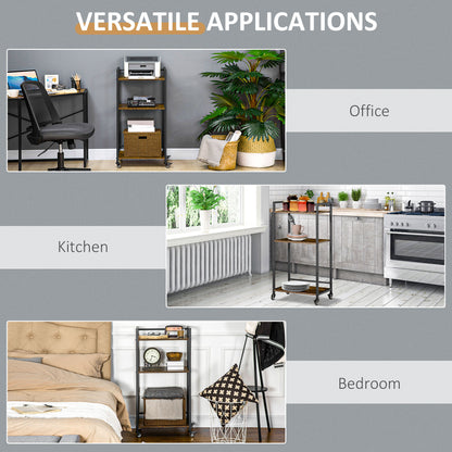 3-Tier Printer Stand, Utility Cart, Rolling Trolley with Adjustable Shelves with Lockable Wheels for Home Office