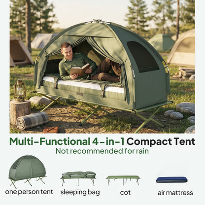 1 person Foldable Camping Tent w/Sleeping Bag Air Mattress Outdoor Hiking Picnic Bed cot w/Foot Pump