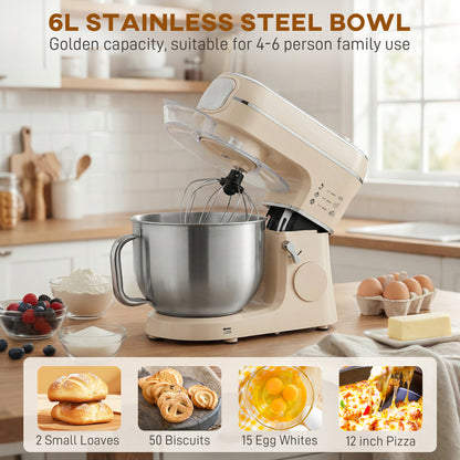 Stand Mixer, 6L 1400W Tilt-Head Food Mixer with 11 Speeds, Pulse & Fermentation Function, LED Display, Cream