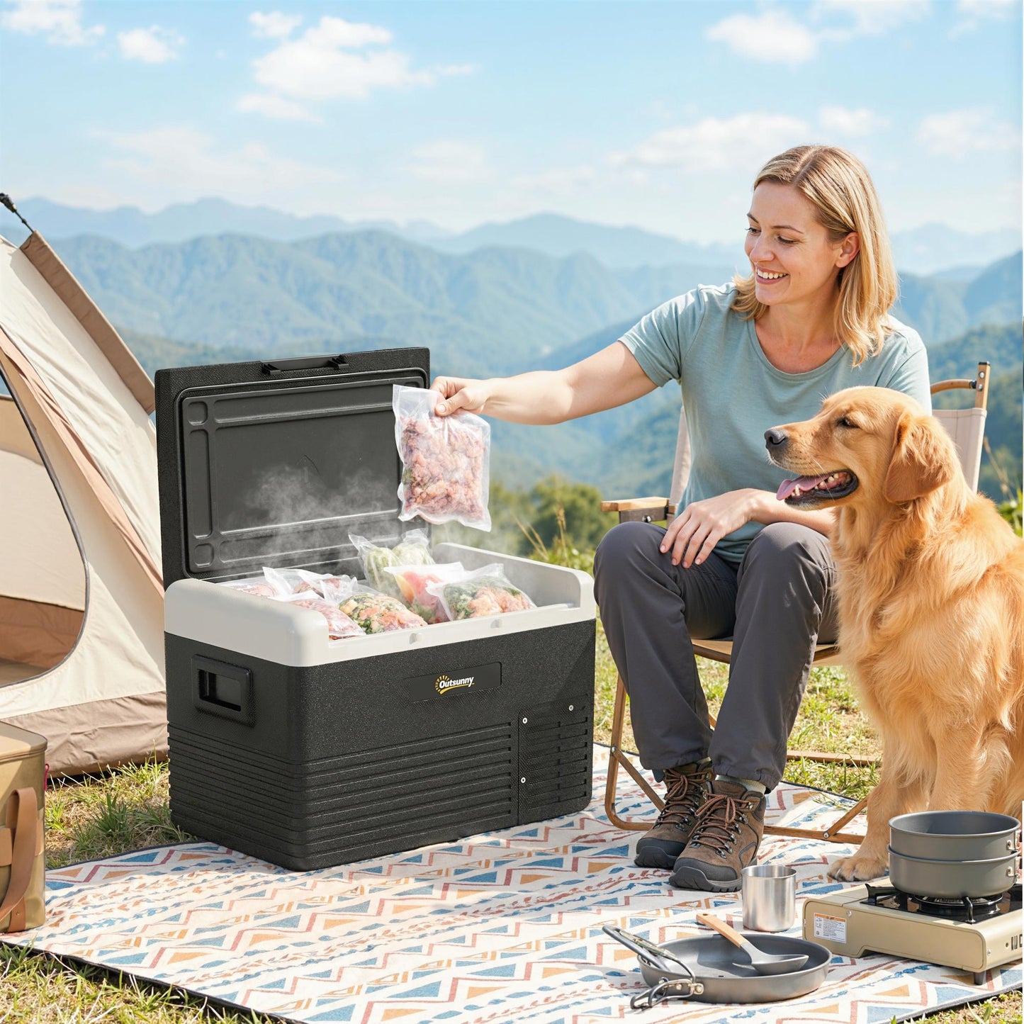 30L Portable Car Refrigerator - Grey and Black