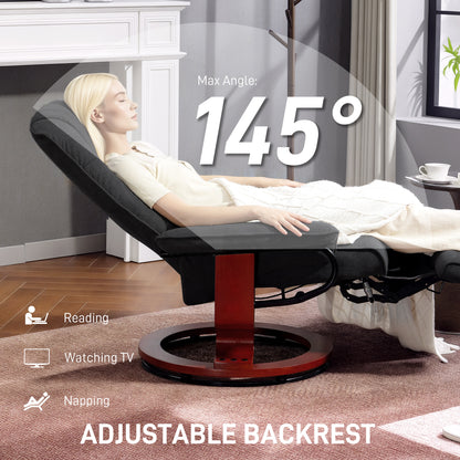 Reclining Swivel Chair, with Footrest - Black