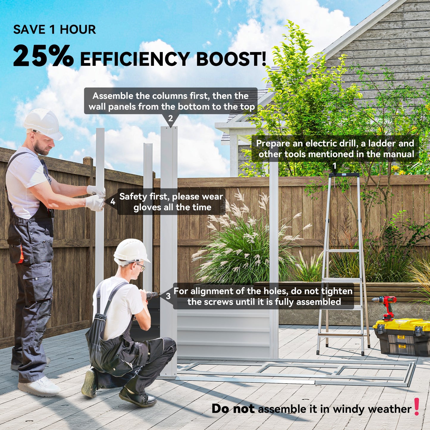 7 x 4ft Garden Shed, Easy to Assemble, Upgraded Galvanised Steel Frame with Foundation Kit, Double Doors with Lock