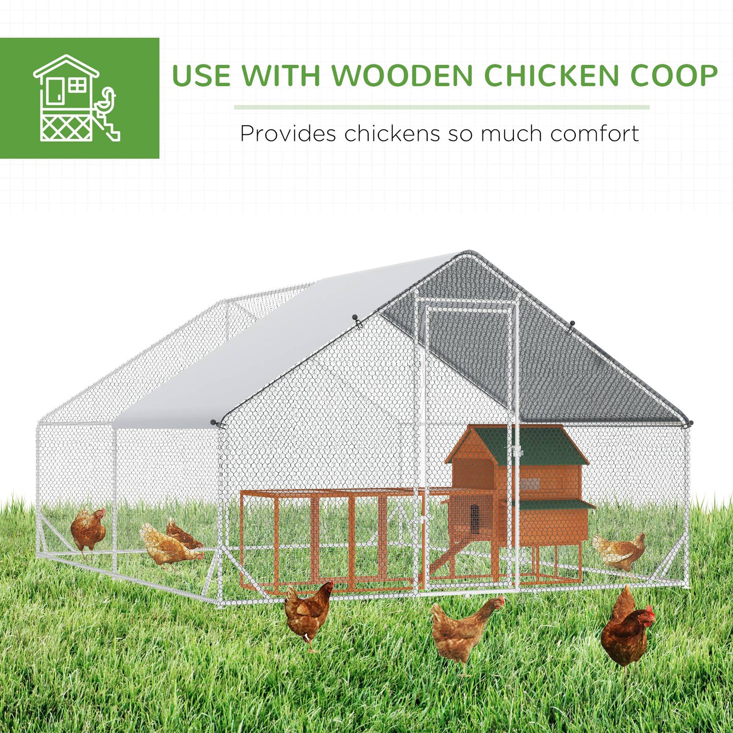 Chicken Walk-in Run, Galvanised Chicken Coop, Hen Poultry House Cage, Rabbit Hutch Pet Playpen Garden w/ Water-Resist Cover
