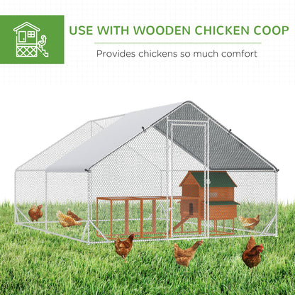 Chicken Walk-in Run, Galvanised Chicken Coop, Hen Poultry House Cage, Rabbit Hutch Pet Playpen Garden w/ Water-Resist Cover