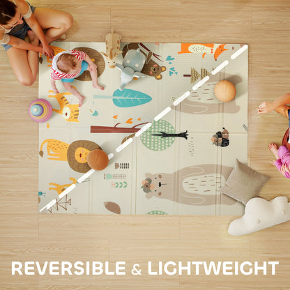 Animal-Themed Baby Plat Mat Double Sided, Foldable, Water-Resistant for Outdoor/Indoor, 177 x 146 x 1.5cm