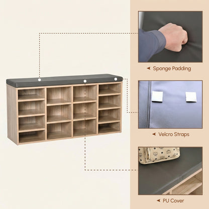 Multi-Storage Shoe Rack w/ 14 Compartments Cushion Moving Shelves Solid Frame Foot Pads Home Office Tidy Organisation Boots T