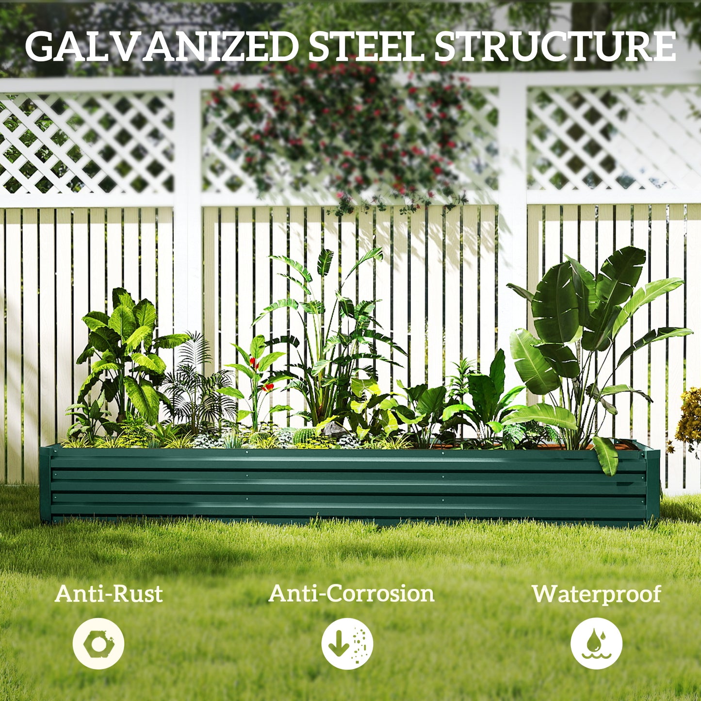 60 x 240cm Galvanised Steel Planter, with Open Bottom