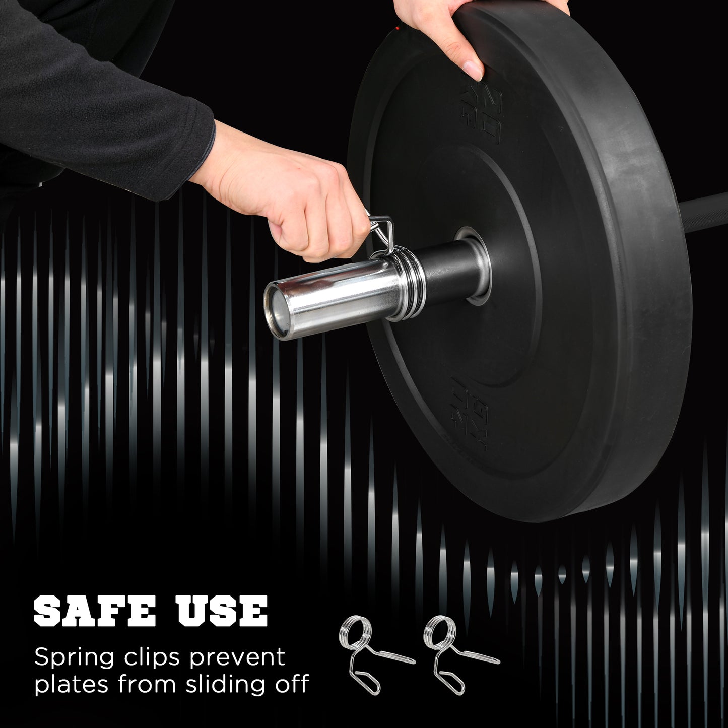 210cm Olympic Barbell Bar for 5cm Weight Plates, with Spring Clips, 19kg
