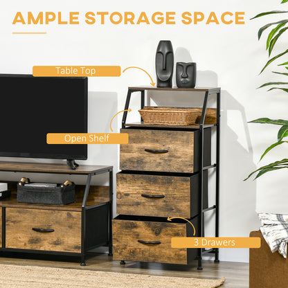 Industrial Storage Cabinet, Fabric Chest of Drawers with Display Shelves, 3 Drawers Storage Unit for Living Room