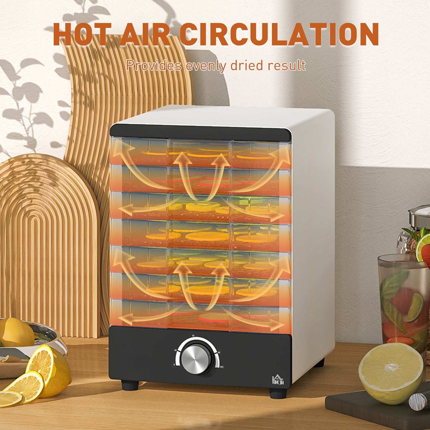Seven Tray, 40-70°C Food Dehydrator - White
