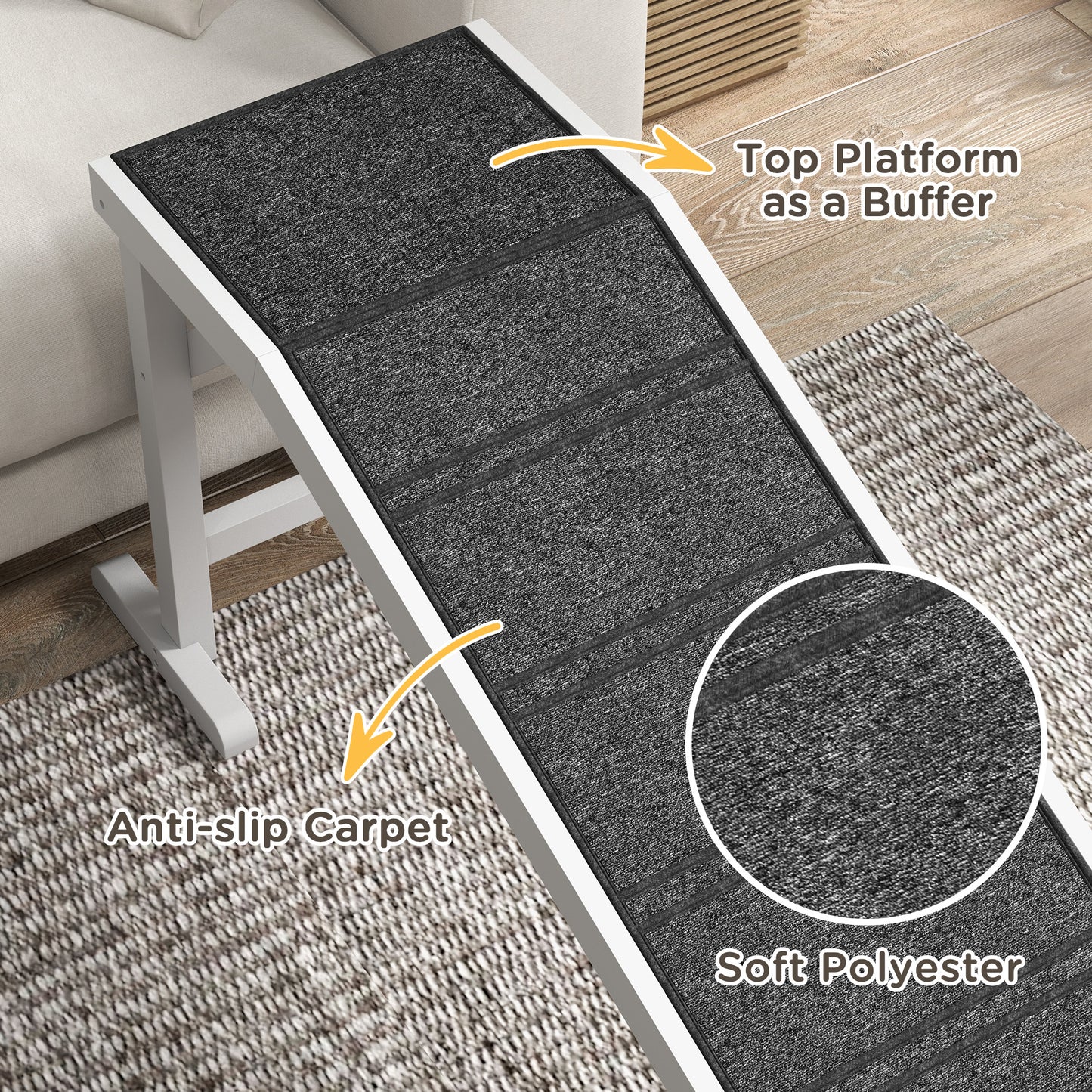 Pet Ramp for Dogs with Non-Slip Carpet and Top Platform - White & Grey