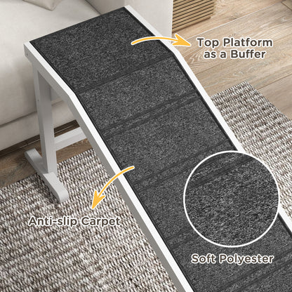 Pet Ramp for Dogs with Non-Slip Carpet and Top Platform - White & Grey