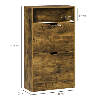 Shoe Cabinet with 2 Flip Doors, Slim 2-Drawer Shoe Cupboard with Adjustable Divider and Open Compartment for 12 Pairs of Shoe