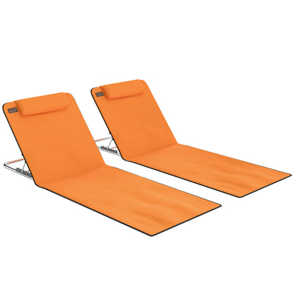 Set of Two Metal Frame Beach Chairs, with Reclining Backs - Orange
