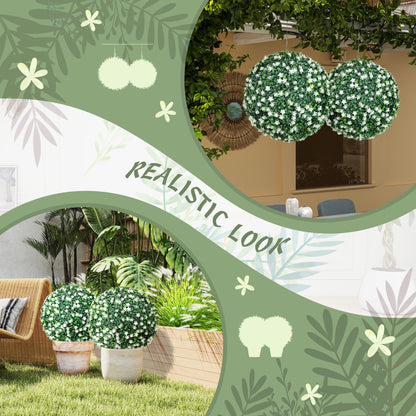 Set of Two Artificial Boxwood Balls Plants - White