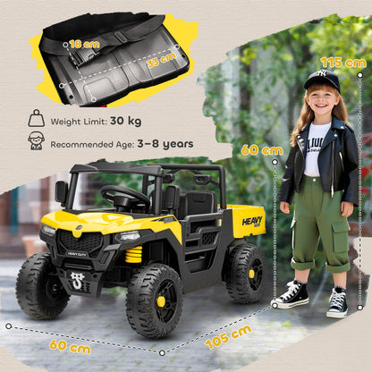 Kids Ride on Car, 12V Electric Kids UTV with Electric Dump Bed, 4-Wheel Suspension for 3-8 Years, Yellow