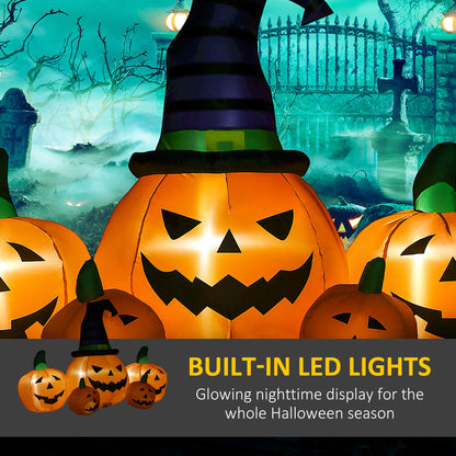 6ft Inflatable Halloween Large Pumpkin in Hat with Four Small Pumpkins, Blow-Up Outdoor LED Display for Lawn, Garden, Party
