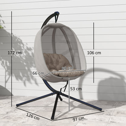 Hanging Egg Chair, Folding Texteline Swing Hammock with Side Pocket, Cushion and Stand for Indoor Outdoor