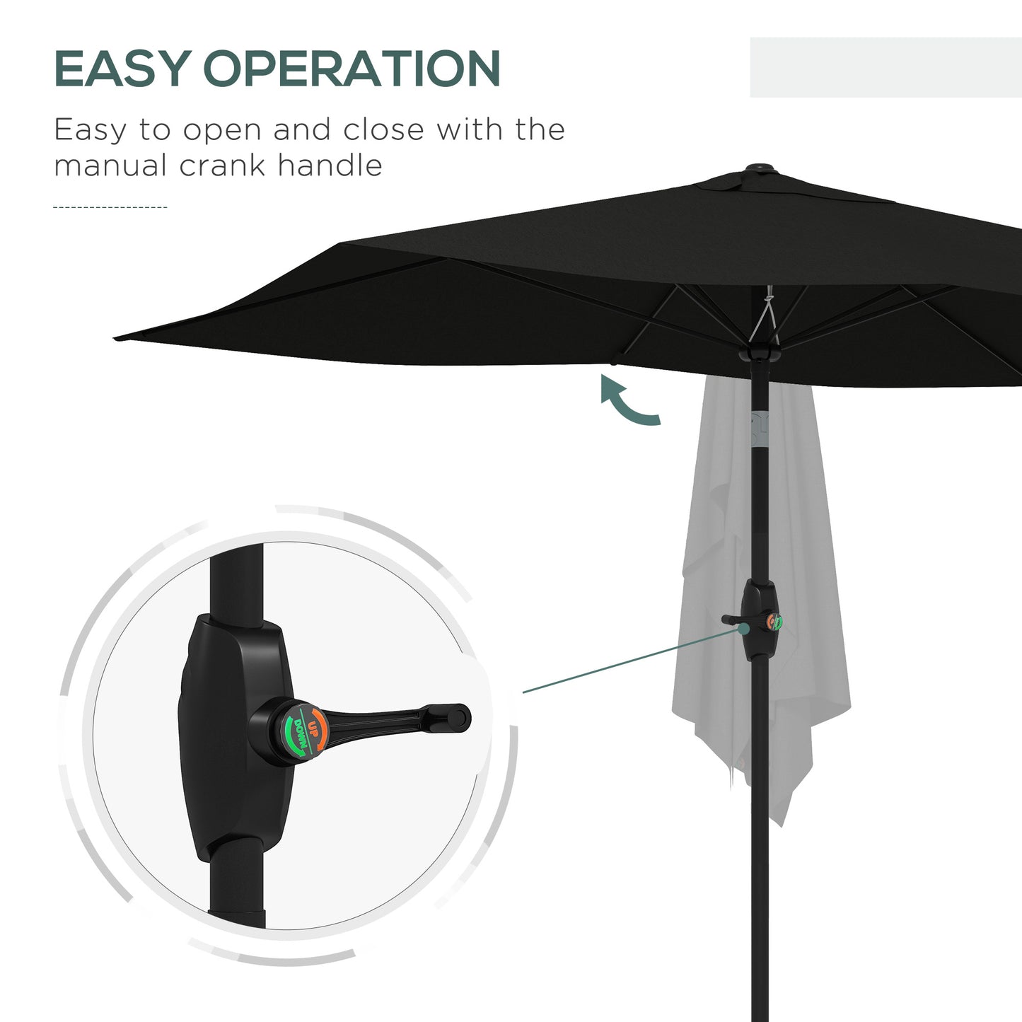3 x 2 m Garden Parasol Umbrella with Aluminium Pole, UPF 50+ Rectangular Outdoor Table Parasol Sun Shade