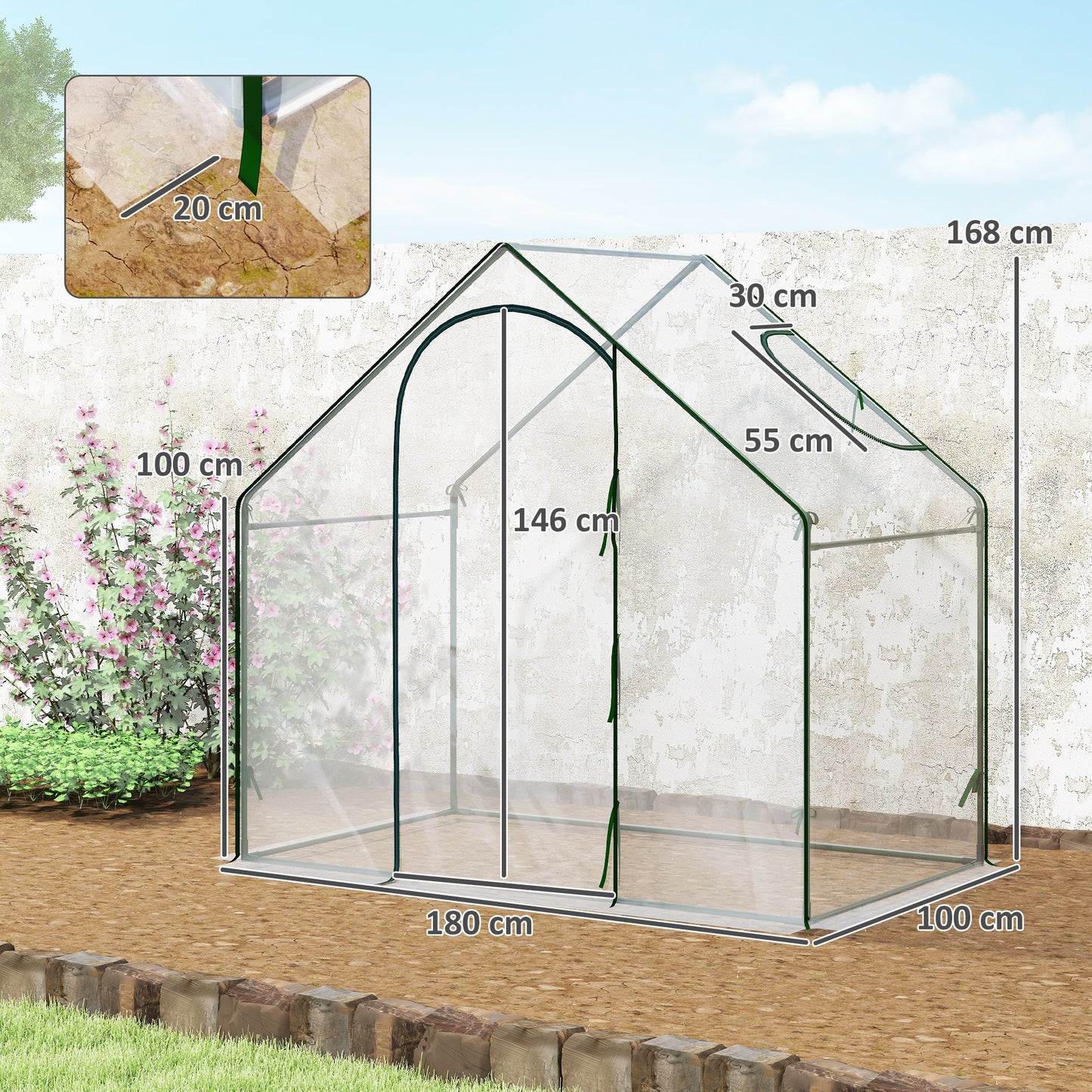 Walk In Tomato Greenhouse Garden Outdoor Mini Greenhouse Flower Planter Steel Frame with Zipped Door & Window, PVC Cover
