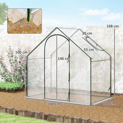 Walk In Tomato Greenhouse Garden Outdoor Mini Greenhouse Flower Planter Steel Frame with Zipped Door & Window, PVC Cover