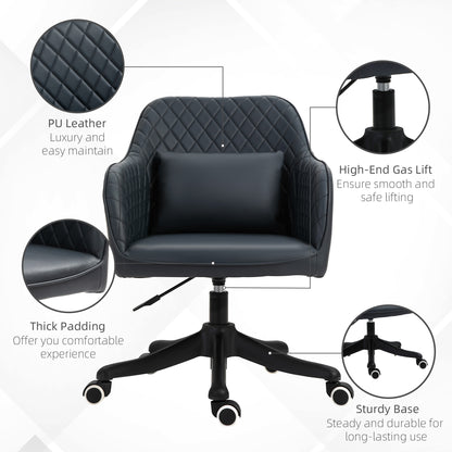 PU Leather Office Chair, Desk Chair, Makeup Vanity Chair with Massage Lumbar Pillow and Rolling Wheels for Bedroom and Home