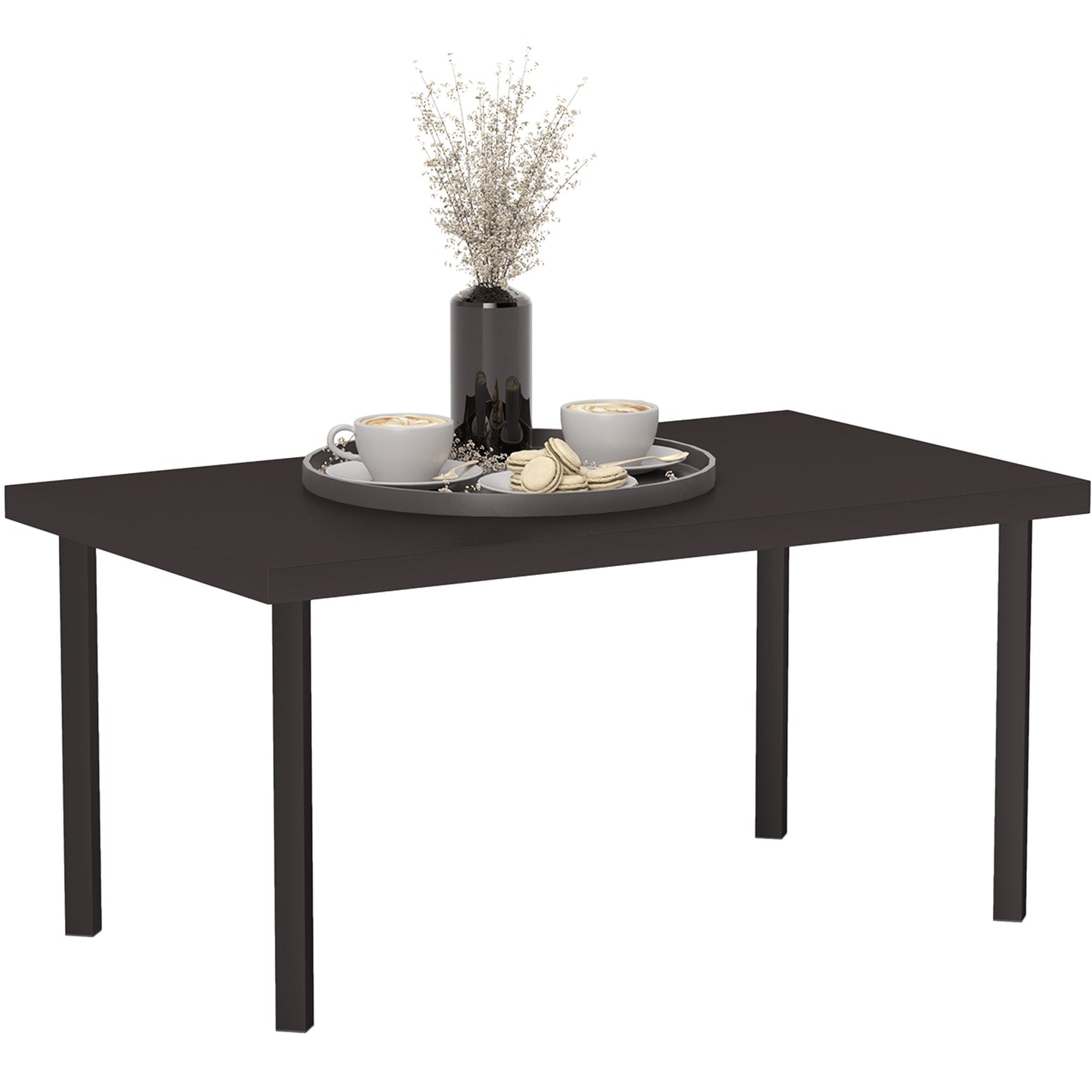 Metal Garden Coffee Table, Rectangular Outdoor Side Table with Woodgrain Tabletop, Foot Pads for Outside, Garden, Balcony