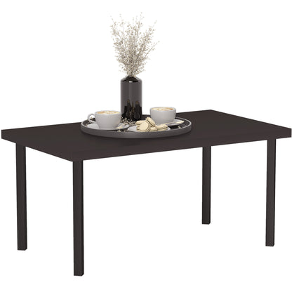 Metal Garden Coffee Table, Rectangular Outdoor Side Table with Woodgrain Tabletop, Foot Pads for Outside, Garden, Balcony