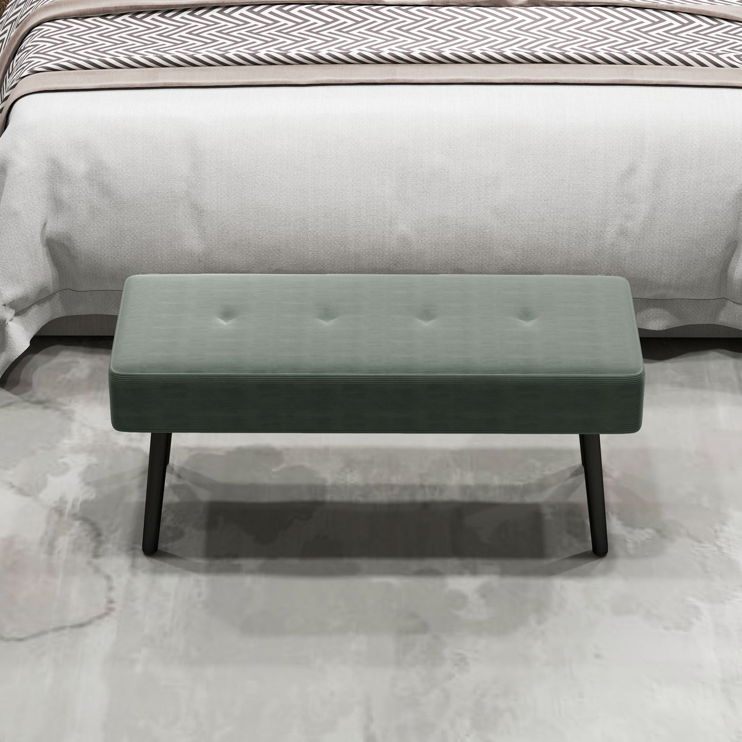 End of Bed Bench, Corduroy Bedroom Bench with Thick Padding and Steel Legs, Tufted Window Seat for Entryway, Living Room