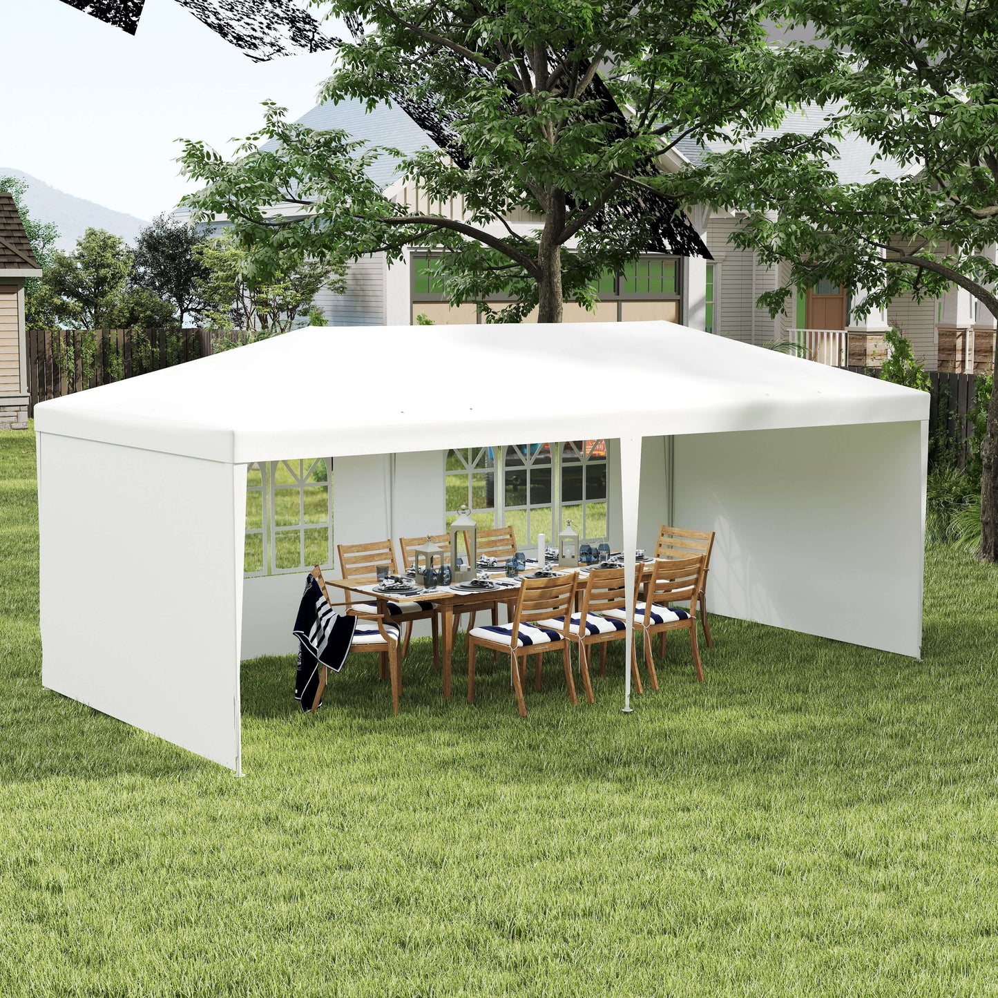6 x 3 m Party Tent Gazebo Marquee Outdoor Patio Canopy Shelter with Windows and Side Panels White