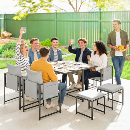 Nine-Piece Steel Frame Garden Dining Set - Dark Grey
