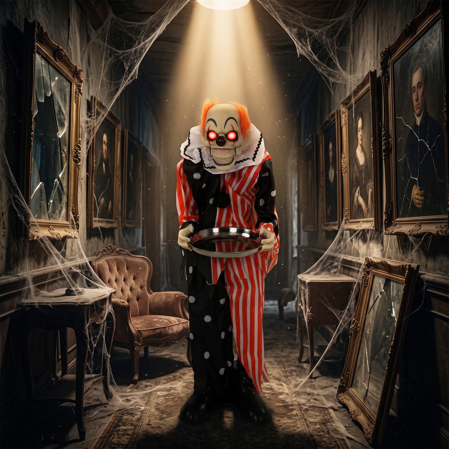 Animated Clown Halloween Decoration, Scary Halloween Animatronics Decor with Sound Touch Activated
