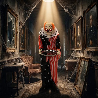 Animated Clown Halloween Decoration, Scary Halloween Animatronics Decor with Sound Touch Activated