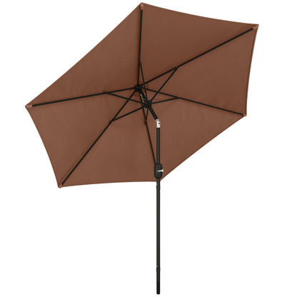 2.6 m Garden Parasol Umbrella with Aluminium Pole, Outdoor Patio Umbrella with Tilt and Crank, Vent, Coffee