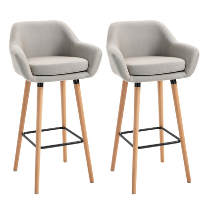 Set of 2 Bar Stools Modern Upholstered Seat Bar Chairs with Metal Frame