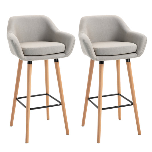 Set of 2 Bar Stools Modern Upholstered Seat Bar Chairs with Metal Frame