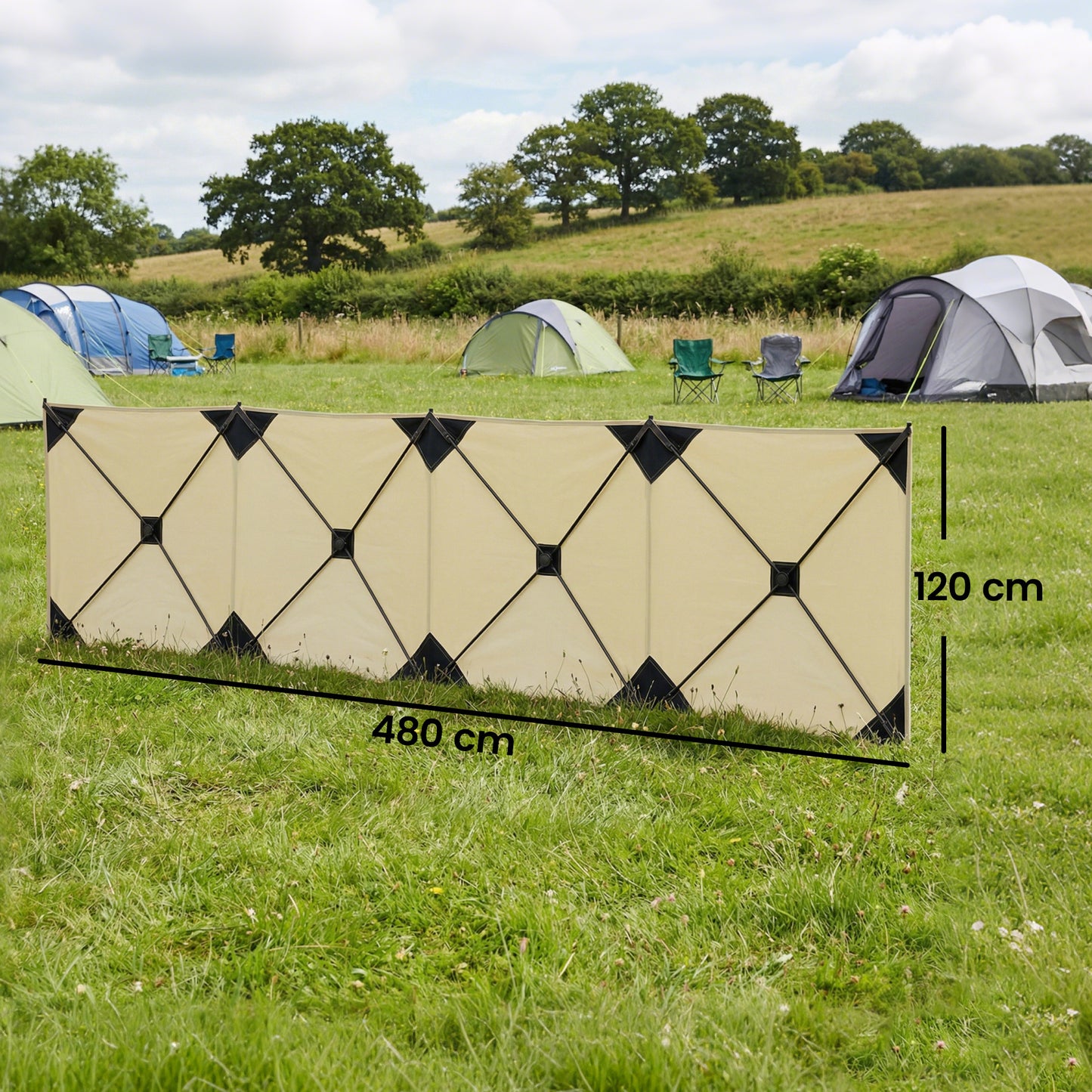 Camping Windbreak Pop Up Windbreaker Blocker with Ropes Pegs for Beach Caravan Outdoor 480 x 120 cm